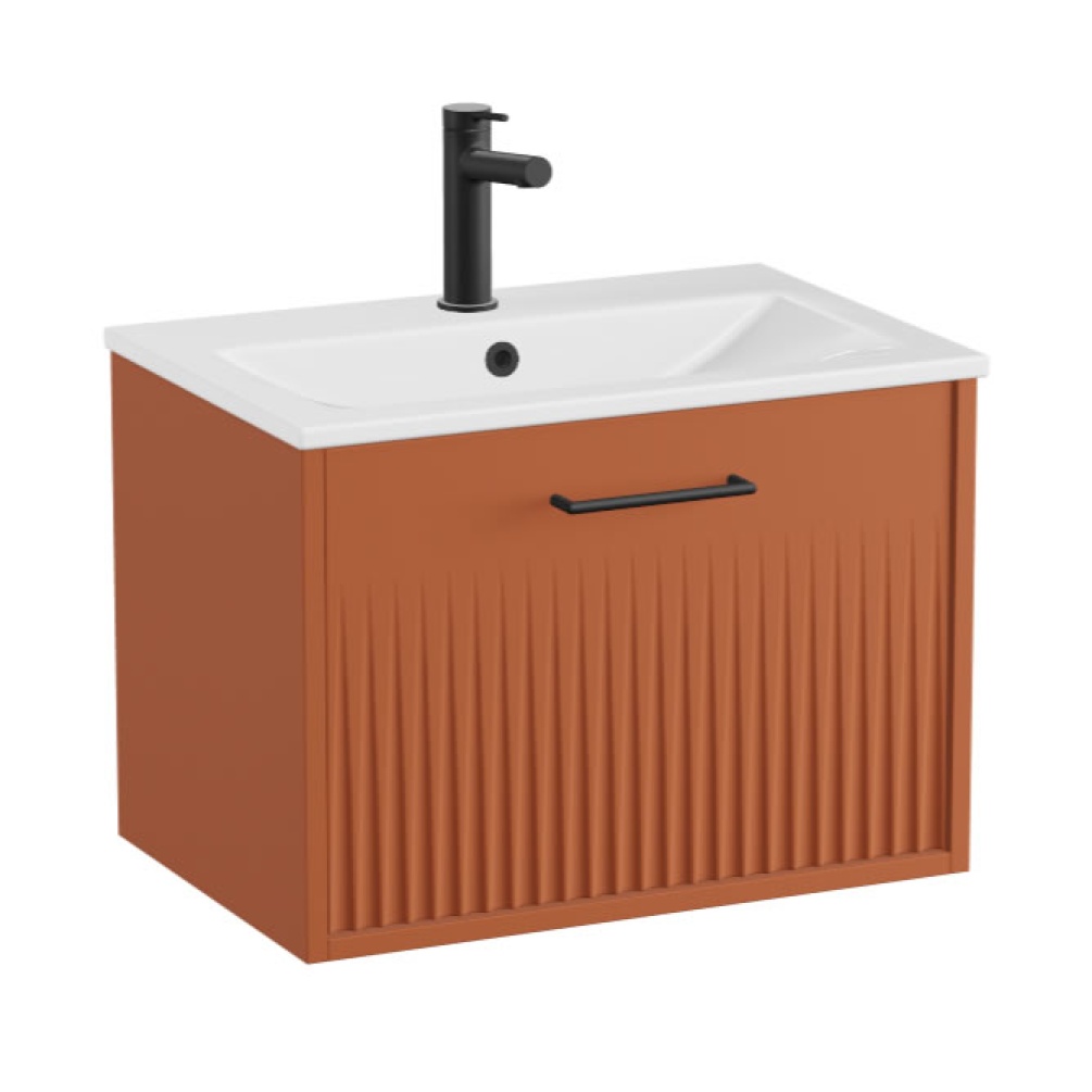 Vado Safari Fluted 600mm Terracotta Wall Hung Vanity Unit & Ceramic Basin